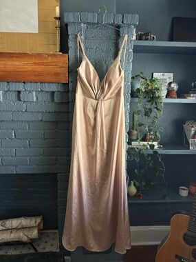 Revelry Giada Champagne Satin Bridesmaid Dress Size 6